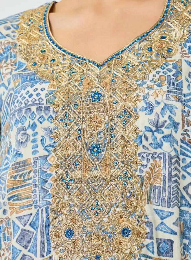 Maxim Creation  Blue Printed Embroidered A-Line Jalabiya for Women | Best Price UAE